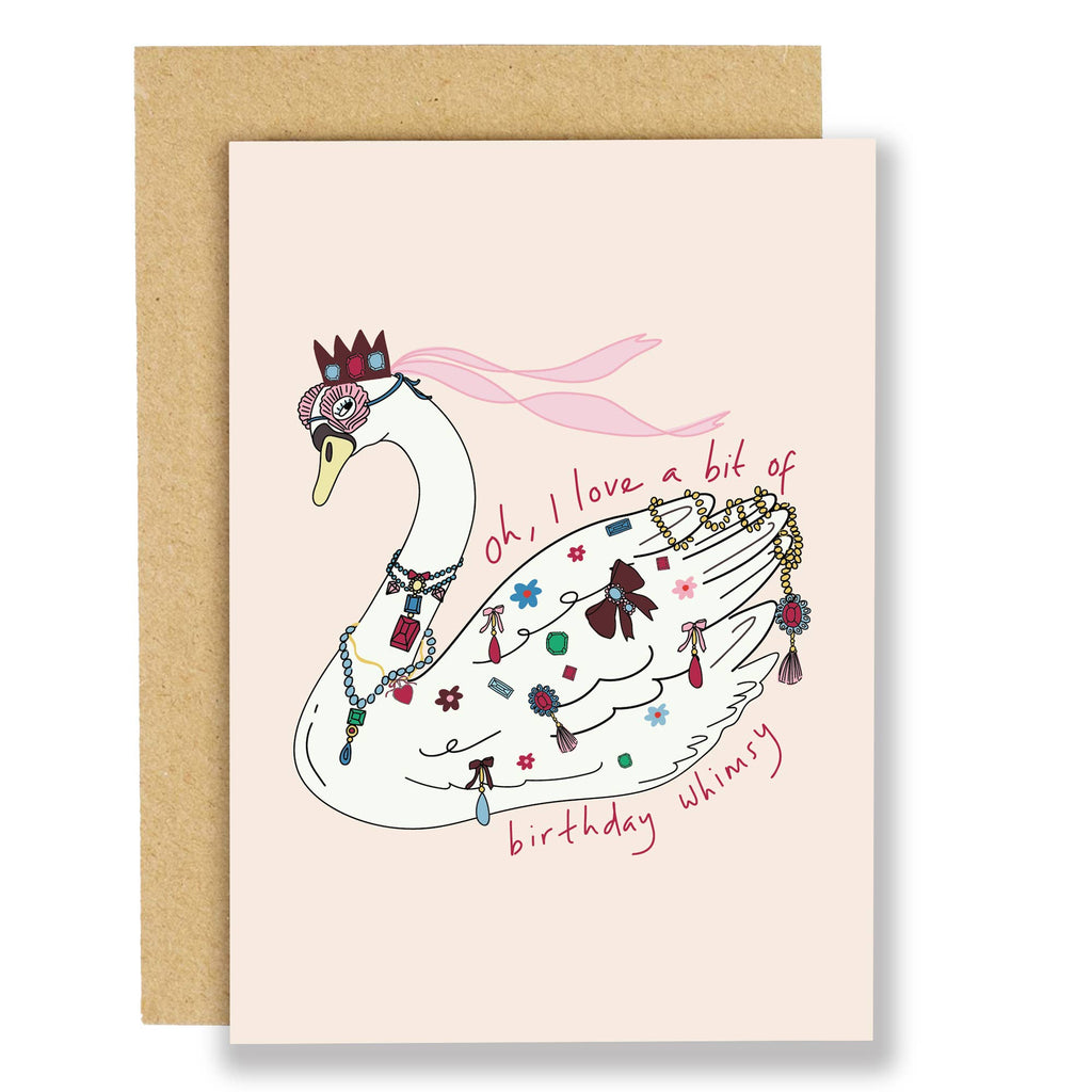A bit of birthday whimsy swan, birthday greeting card