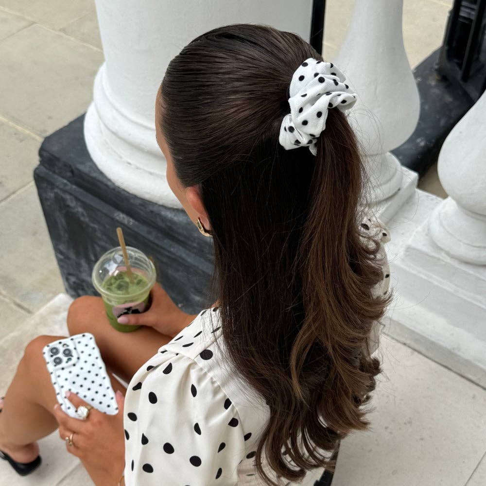 White Polka Dot Scrunchie