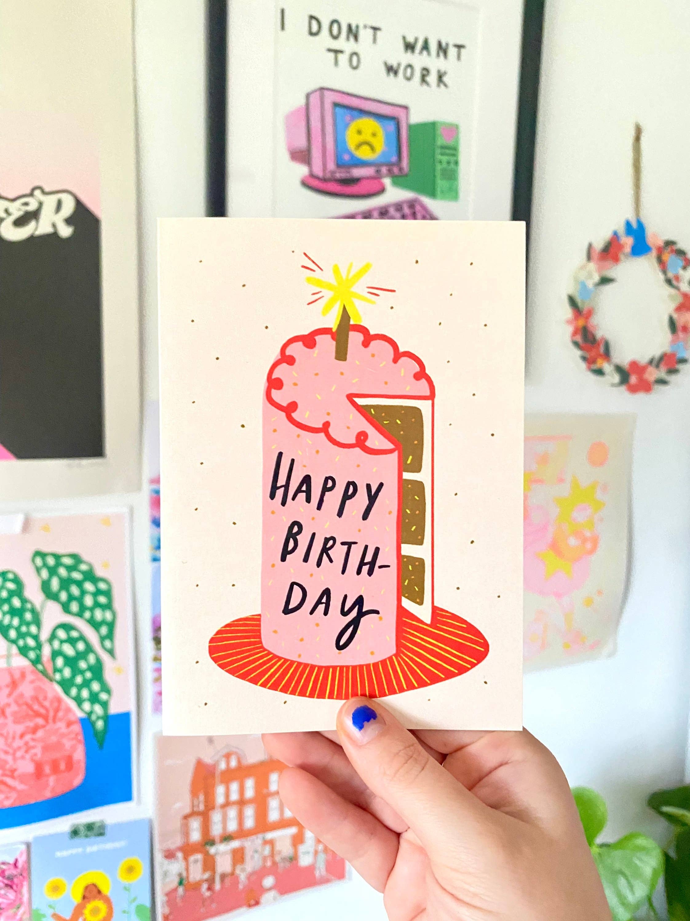 Happy Birthday Pink Cake Greeting Card