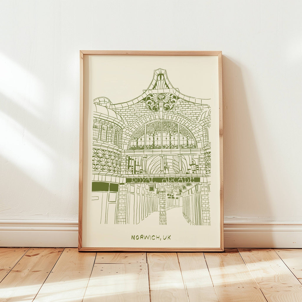 Royal Arcade Norwich Print (Green and Pink)