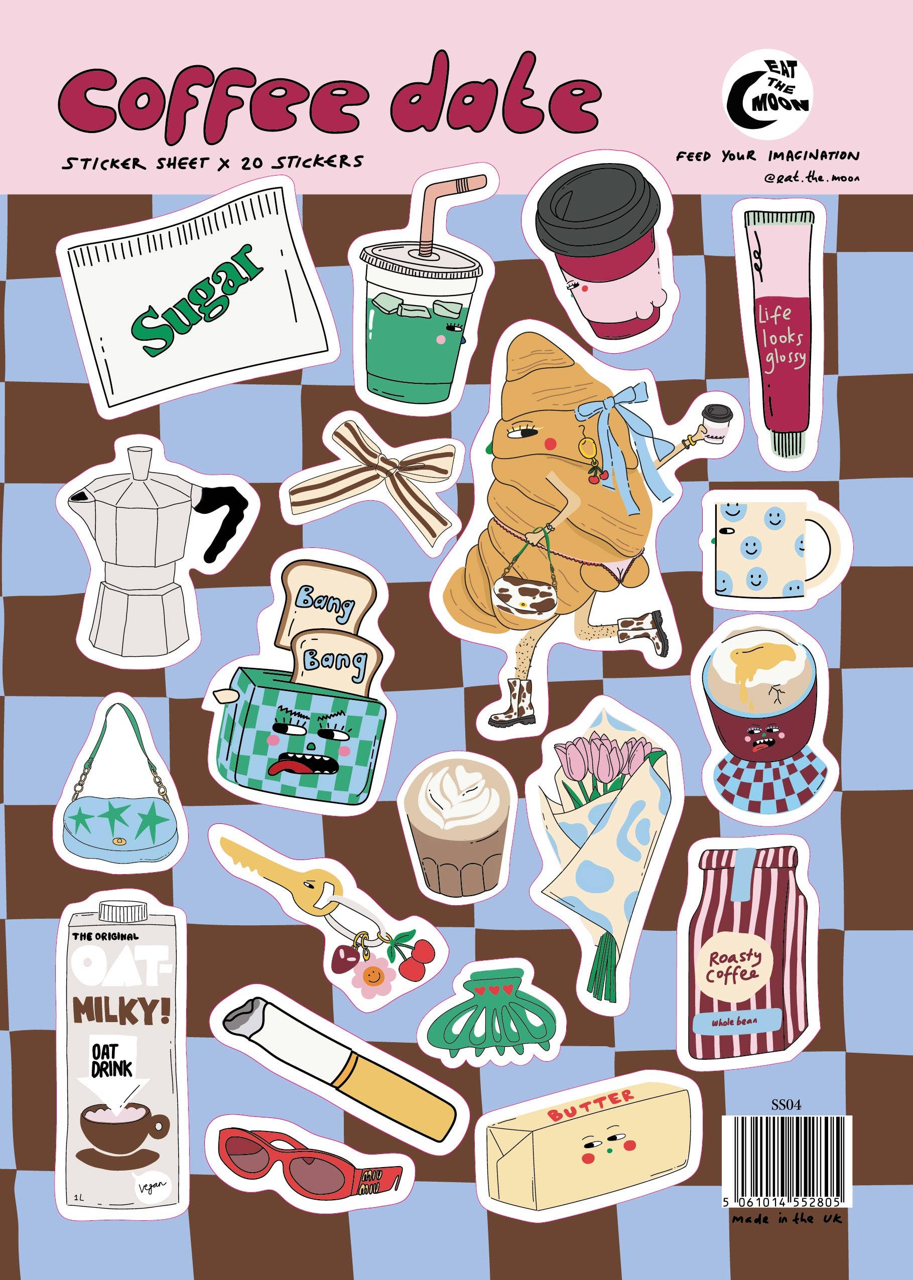 A5 sticker sheet; coffee dates design, notebooks