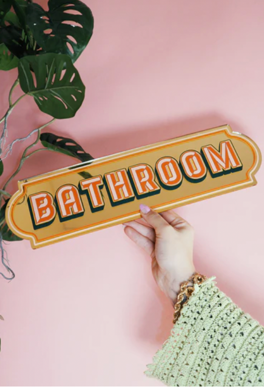 Bathroom Rectangle Sign - Warm Gold