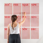 A3 Undated Wall Planner 12 Page, Pink & Red, Recycled Paper