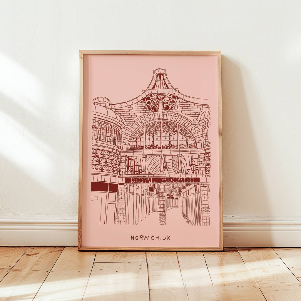 Royal Arcade Norwich Print (Green and Pink)