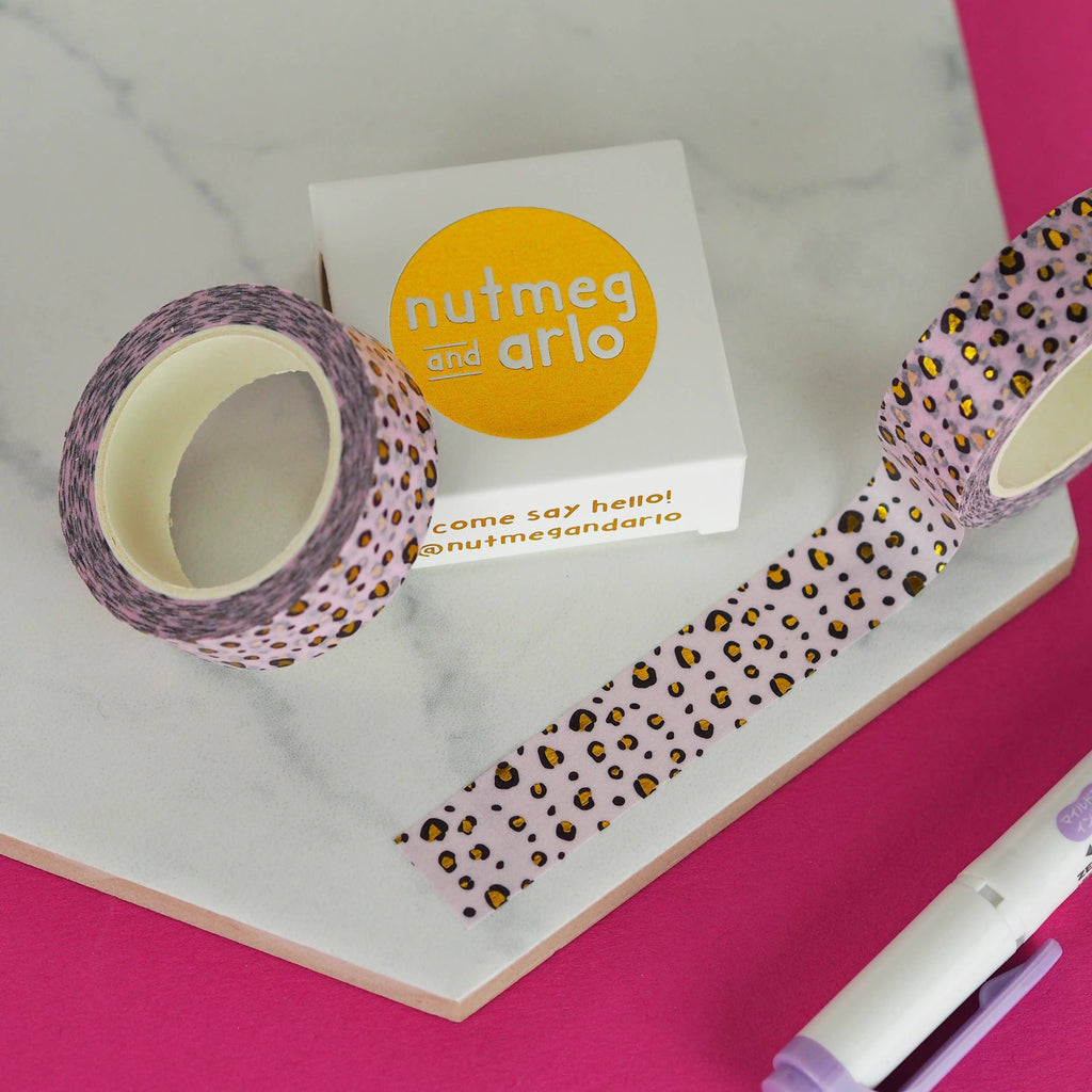 Pastel Leopard Gold Foil Print Washi