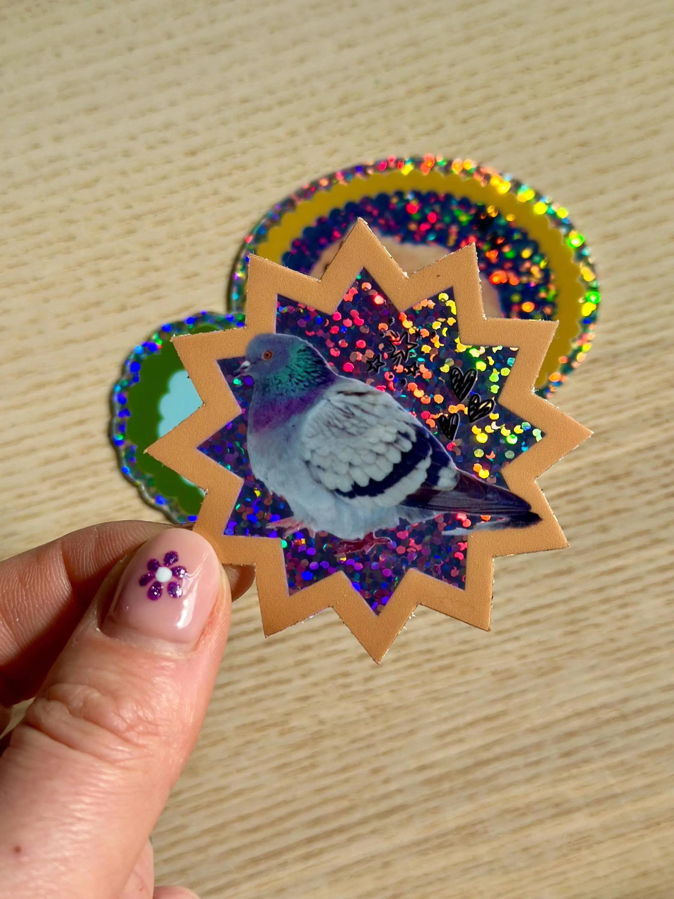 Disco Pigeon Glitter Vinyl Sticker