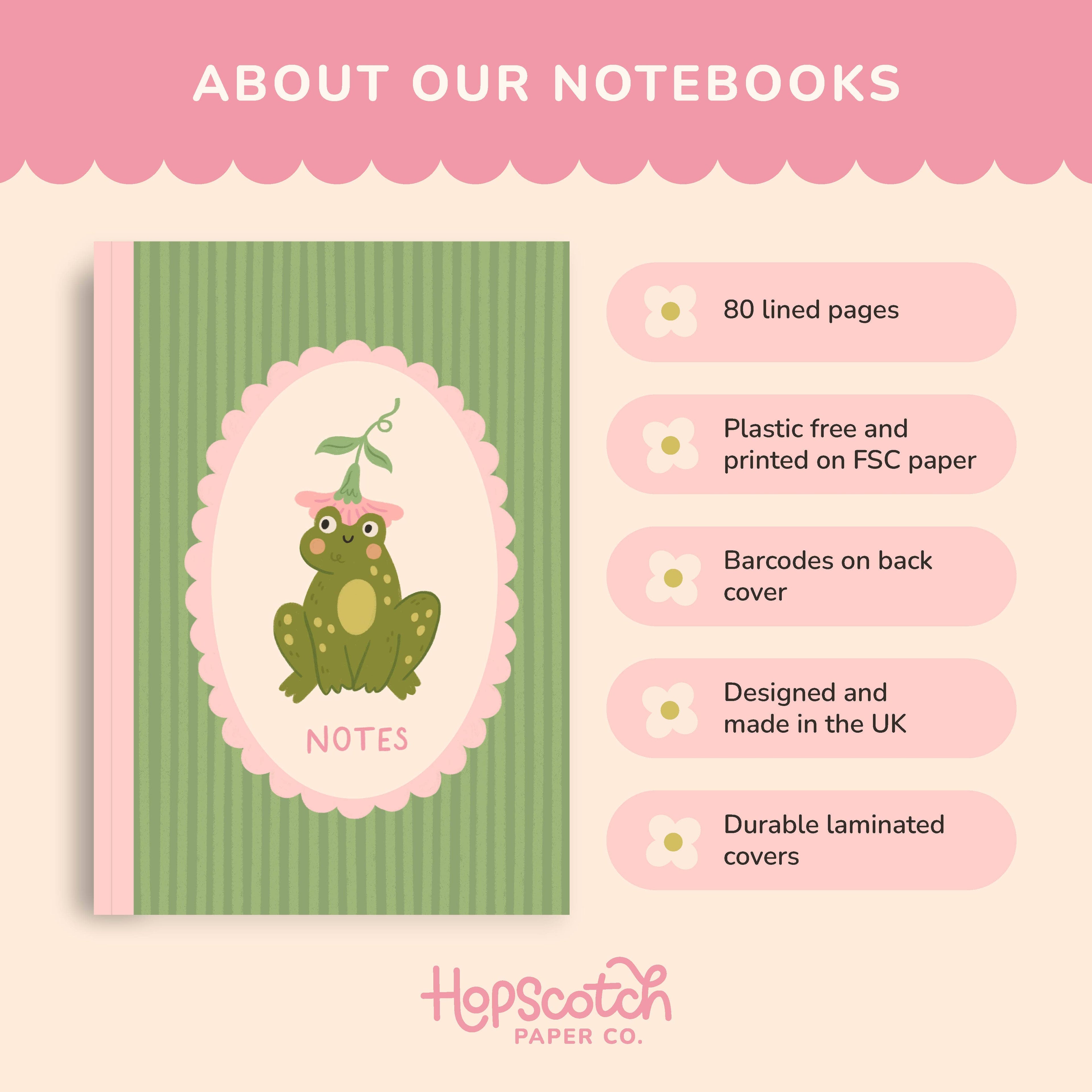 A5 Notebook, Frog Themed – Journal with 80 Lined Pages