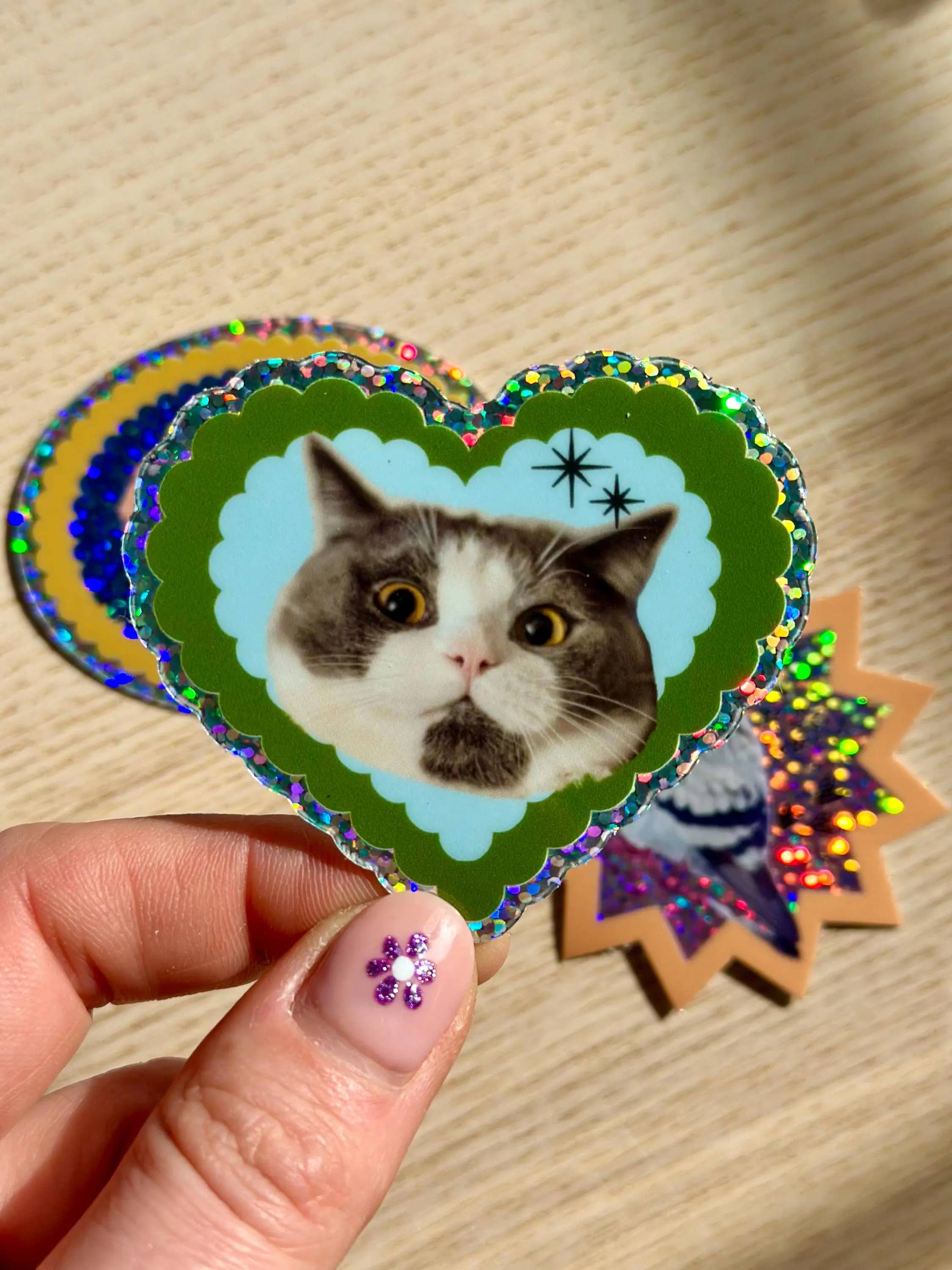 Love Cat Glitter Vinyl Sticker