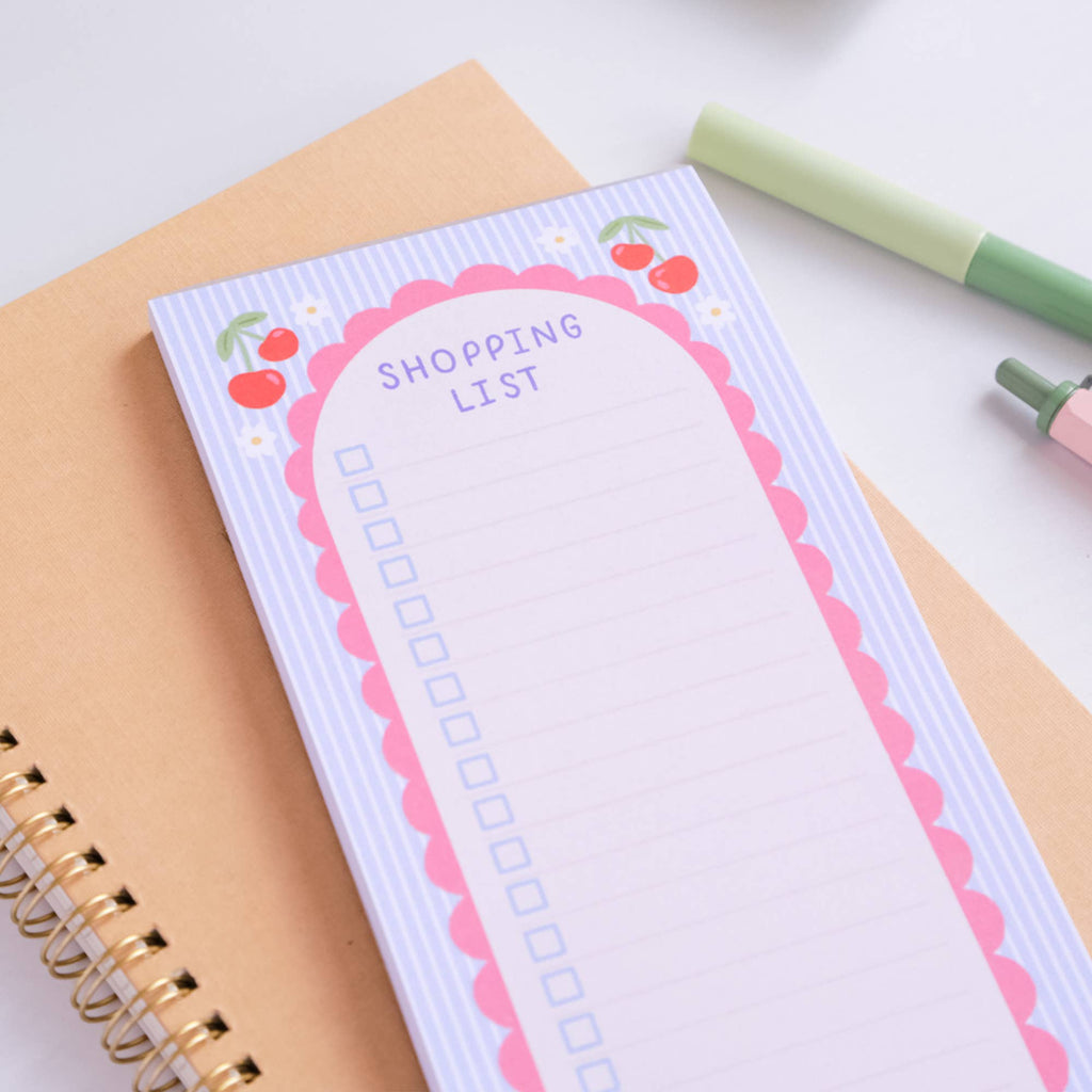 Cute Cherry Shopping List Pad – 50 Pages for Easy Grocery & Task Lists