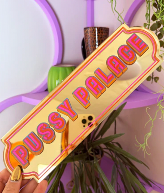 Pussy Palace Rectangle Sign - Warm Gold