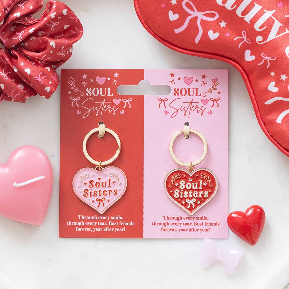 Pair of Soul Sisters Heart Keyrings