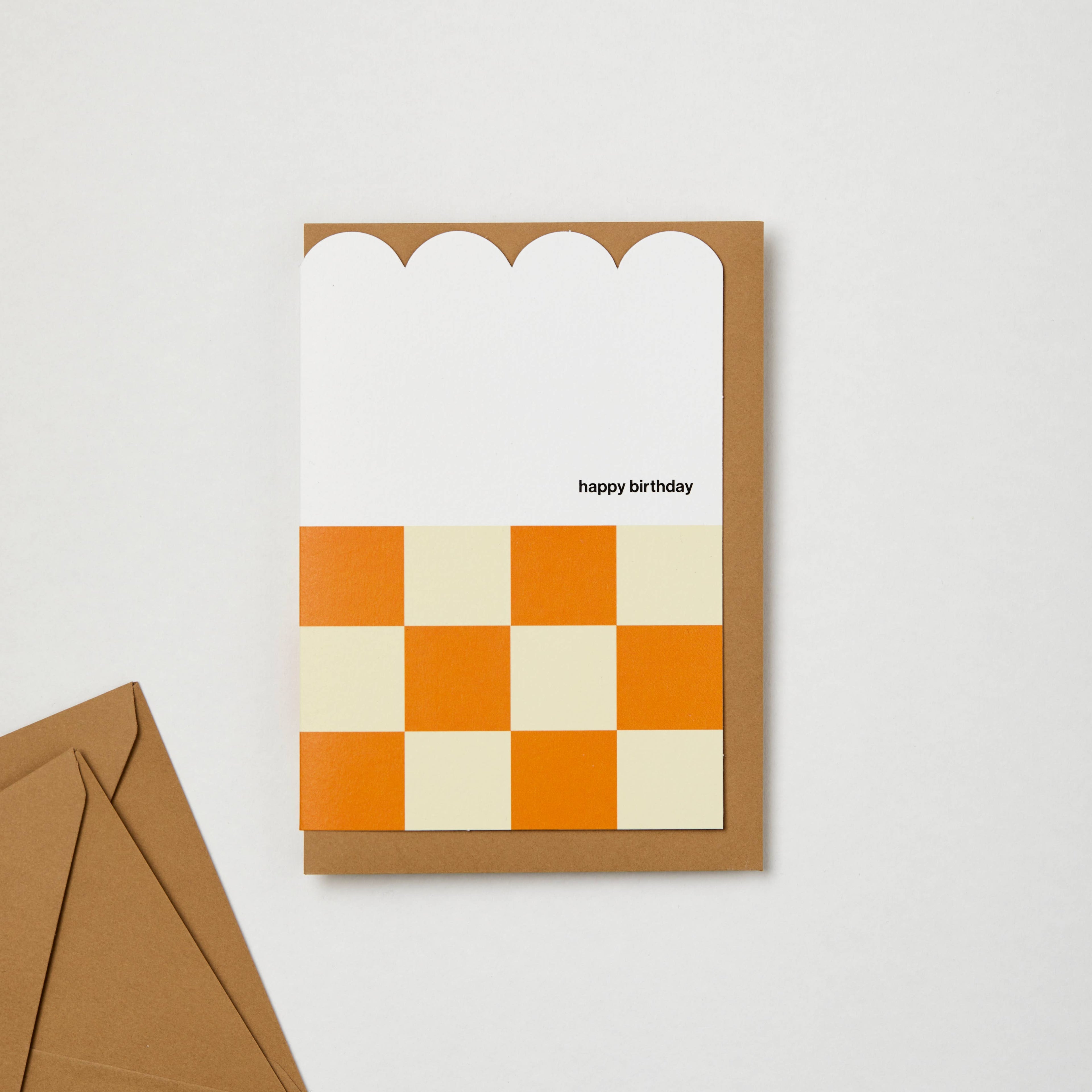 Happy Birthday Yellow Checkerboard Card