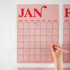 A3 Undated Wall Planner 12 Page, Pink & Red, Recycled Paper
