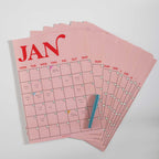 A3 Undated Wall Planner 12 Page, Pink & Red, Recycled Paper