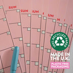 A3 Undated Wall Planner 12 Page, Pink & Red, Recycled Paper