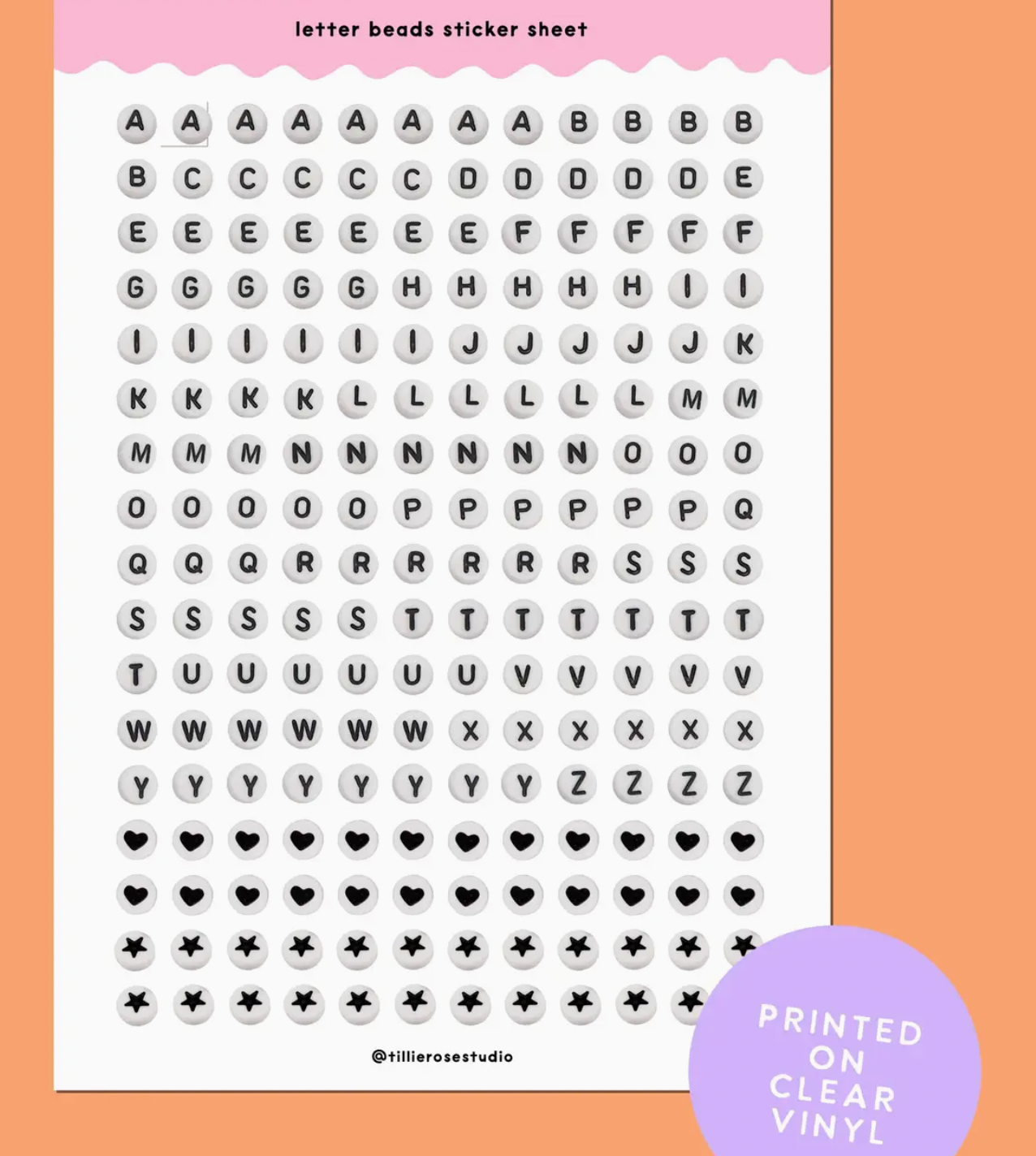 Letter Bead Clear Vinyl Sticker Sheet