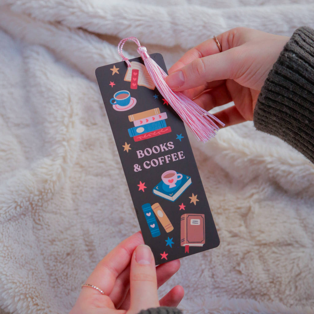 Books and Coffee Bookmark with Tassel