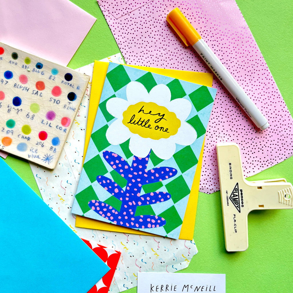 Hey little one new baby card | New baby card | Flower baby