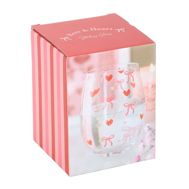 Bow and Heart Print Stemless Glass