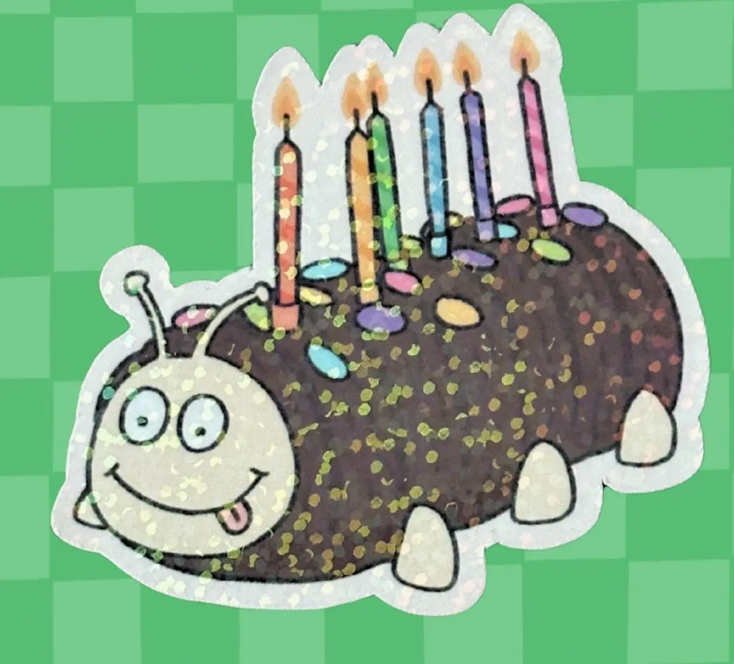 Caterpillar Cake Holo Glitter Vinyl Sticker