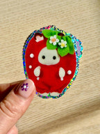 Strawberry Rabbit Glitter Vinyl Sticker