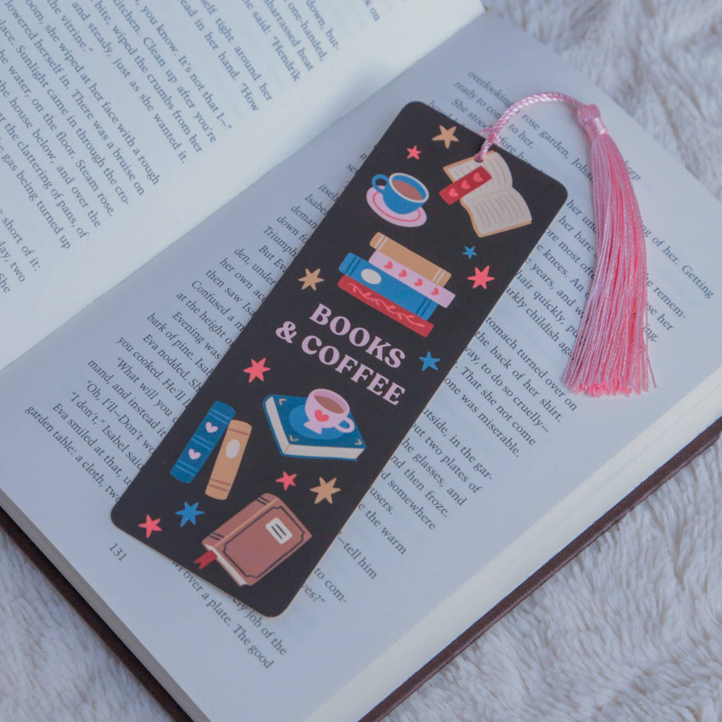 Books and Coffee Bookmark with Tassel