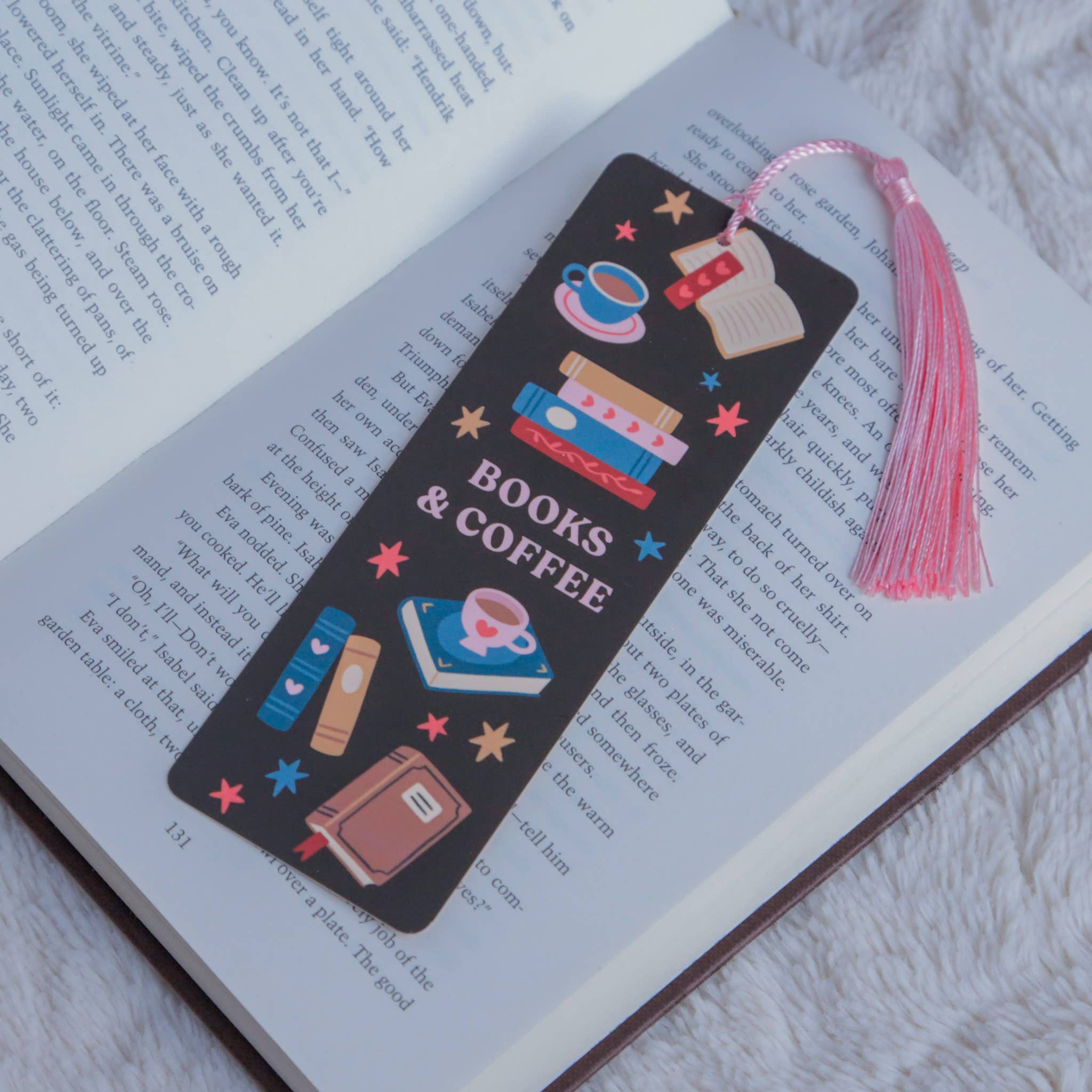 Books and Coffee Bookmark with Tassel